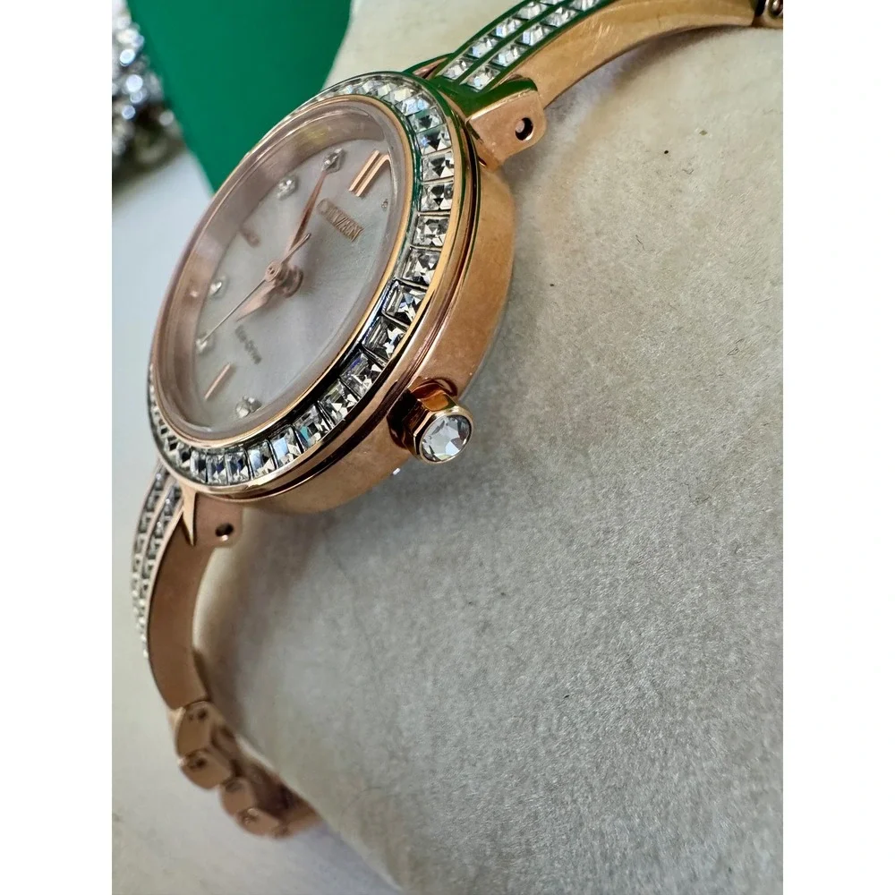 Citizen Eco-Drive E031 Rose Gold‎ Crystal Bezel Bracelet Watch Womens